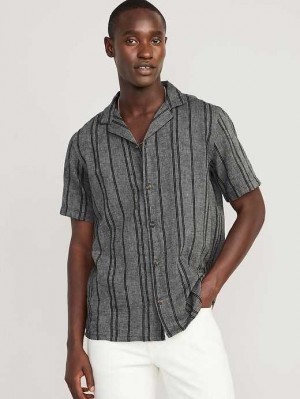 Old Navy Kurzes-Sleeve Linen-Blend Camp Shirt Hemd Herren Schwarz | 3698FAYHO