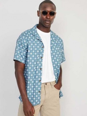 Old Navy Kurzes-Sleeve Printed Camp Shirt Hemd Herren Blau | 0142YOJKC