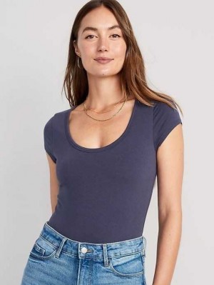 Old Navy Kurzes-Sleeve Scoop-Neck Bodysuit T-shirts Damen Volcanic Glass | 2137ILGNS