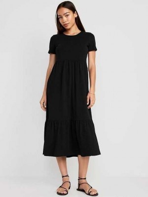 Old Navy Kurzes-Sleeve Tiered Midi Kleider Kleid Damen Blackjack | 4875CVADU