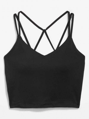 Old Navy Light Support PowerPress Riemchen Longline Sports Bra BHs Damen Schwarz | 5196VYWUO