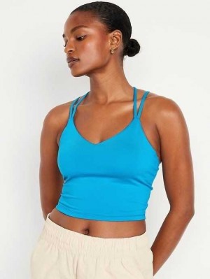 Old Navy Light Support PowerPress Riemchen Longline Sports Bra BHs Damen Blau | 5364KXUSL