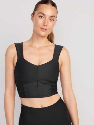 Old Navy Light Support PowerSoft Longline Sports Bra BHs Damen Schwarz | 2968WNTLV