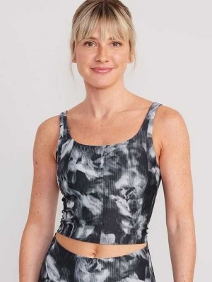 Old Navy Light Support PowerSoft Longline Sports Bra BHs Damen Schwarz Grau | 8134ZYRNK