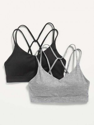 Old Navy Light Support Riemchen V-Neck Sports Bra 2-Pack Sportbekleidung Damen Schwarz Grau | 2150NTGXS