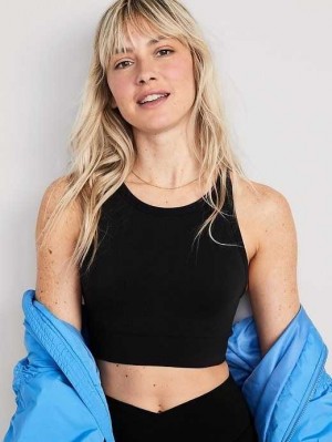 Old Navy Light Support Seamless Rib-Knit Longline Sports Bra Sportbekleidung Damen Schwarz | 9486CYUXB