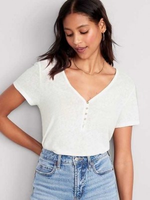 Old Navy Linen-Blend V-Neck Henley T-Shirt T-shirts Damen Hellblau | 9432MBSKJ