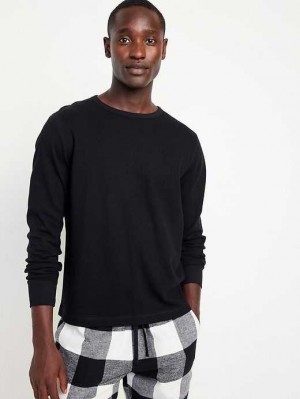 Old Navy Long-Sleeve Built-In Flex Waffle-Knit T-Shirt T-shirts Herren Schwarz | 3124YCWMN