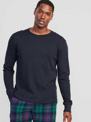 Old Navy Long-Sleeve Built-In Flex Waffle-Knit T-Shirt T-shirts Herren Navy | 5764XSKPG