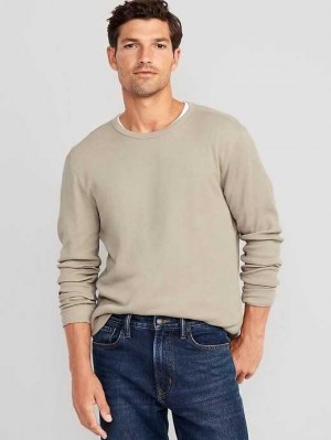 Old Navy Long-Sleeve Built-In Flex Waffle-Knit T-Shirt T-shirts Herren Beige | 6398JPVZO