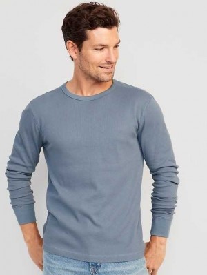 Old Navy Long-Sleeve Built-In Flex Waffle-Knit T-Shirt T-shirts Herren Wintry Waters | 6750XLPMD