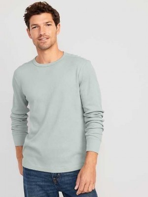 Old Navy Long-Sleeve Built-In Flex Waffle-Knit T-Shirt T-shirts Herren Silber Olivgrün | 9652SXKLA