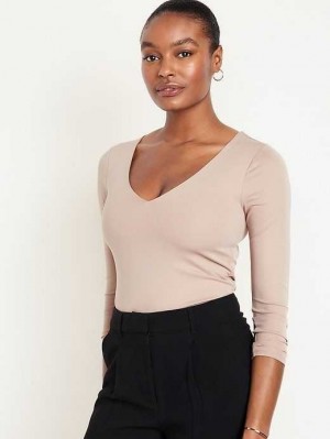 Old Navy Long-Sleeve Cropped V-Neck T-Shirt T-shirts Damen Mollusk | 5478HZGRQ