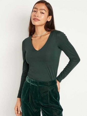 Old Navy Long-Sleeve Cropped V-Neck T-Shirt T-shirts Damen Dunkel | 0269DTXWI
