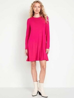 Old Navy Long-Sleeve Jersey-Knit Mini Swing Kleider Kleid Damen Rosa | 4197LHMKT
