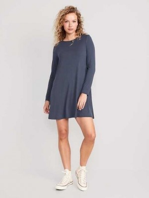 Old Navy Long-Sleeve Jersey-Knit Mini Swing Kleider Kleid Damen Volcanic Glass | 4517QVCAP