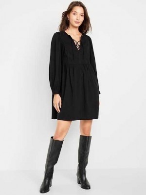Old Navy Long-Sleeve Mini Swing Kleider Kleid Damen Blackjack | 4823LSRWV