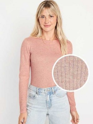 Old Navy Long-Sleeve Plush Rib-Knit T-Shirt T-shirts Damen Woodrose | 6712CJTRO
