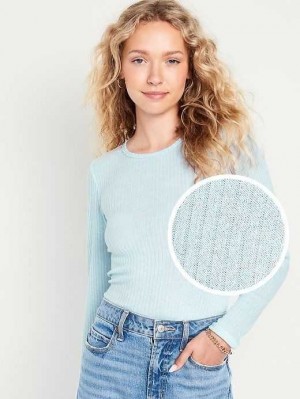 Old Navy Long-Sleeve Plush Rib-Knit T-Shirt T-shirts Damen Hellblau | 9403HRILS