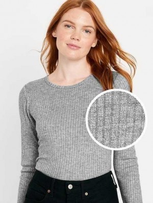Old Navy Long-Sleeve Plush Rib-Knit T-Shirt T-shirts Damen Grau | 0198WXRON