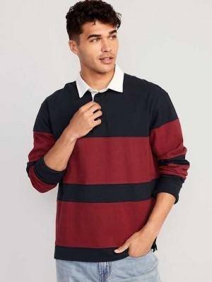 Old Navy Long-Sleeve Rugby Polo Polo Shirts Herren Navy Rot | 7584SZJNE