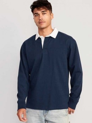 Old Navy Long-Sleeve Rugby Polo Polo Shirts Herren Navy | 1249YNVDO