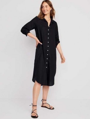 Old Navy Long-Sleeve Shirt Kleider Kleid Damen Schwarz | 7893FMNAX