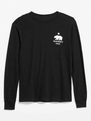 Old Navy Long-Sleeve Thermal-Knit Logo T-Shirt T-shirts Herren Schwarz | 4385WKZQT