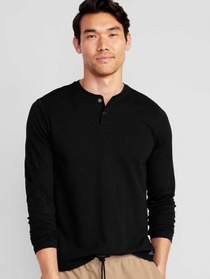 Old Navy Long-Sleeve Thermal-Knit Performance Henley Sportbekleidung Herren Schwarz | 3857ZIKUH