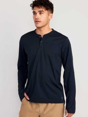 Old Navy Long-Sleeve Thermal-Knit Performance Henley Sportbekleidung Herren Navy | 7541YGFSC