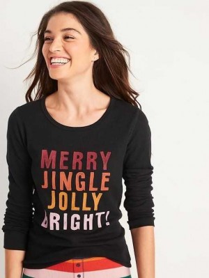 Old Navy Long-Sleeve Thermal Pajama T-Shirt Pyjama Damen Merry Jingle Jolly Bright | 2509DZLYO