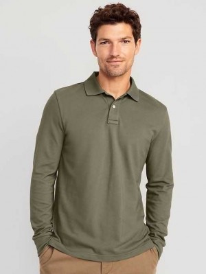 Old Navy Long-Sleeve Uniform Pique Polo Polo Shirts Herren Grau | 1653DNCAO