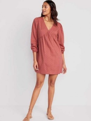 Old Navy Long-Sleeve V-Neck Clip-Dot Mini Swing Kleider Kleid Damen A Little Rusty | 1964PBLRH
