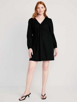 Old Navy Long-Sleeve V-Neck Clip-Dot Mini Swing Kleider Kleid Damen Schwarz | 4671QKTZA