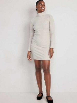 Old Navy Long Sleeve Mock Neck Mini Kleider Kleid Damen Beige | 8205REZCQ