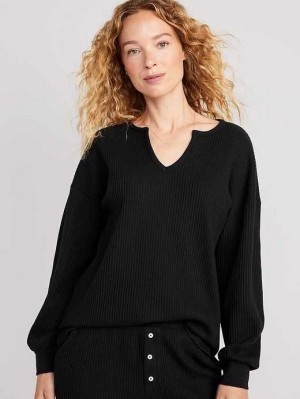 Old Navy Long Sleeve Waffle-Knit Pajama Top Pyjama Damen Schwarz | 9620CMNUB