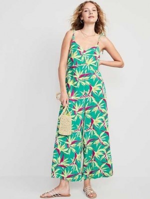 Old Navy Loose Cropped Tie-Shoulder V-Neck Cami Jumpsuit Jumpsuit Damen Tropic Days | 5862MUEDT