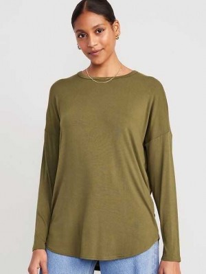 Old Navy Luxe Long-Sleeve Tunic T-Shirt T-shirts Damen Pasture Present | 2593RPOHG