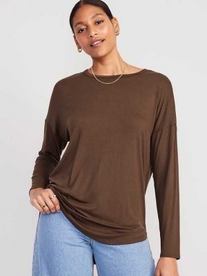 Old Navy Luxe Long-Sleeve Tunic T-Shirt T-shirts Damen Espresso | 6013LIXUZ