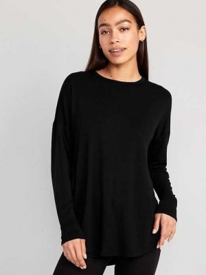 Old Navy Luxe Long-Sleeve Tunic T-Shirt T-shirts Damen Schwarz | 7428CMEZU