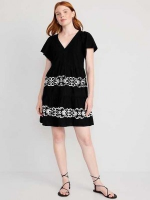 Old Navy Matching Embroidered Flutter-Sleeve Mini Swing Kleider Kleid Damen Dunkel | 6470AWUMK