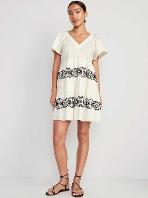 Old Navy Matching Embroidered Flutter-Sleeve Mini Swing Kleider Kleid Damen Kaleidoscope Prime | 7506OSMXQ