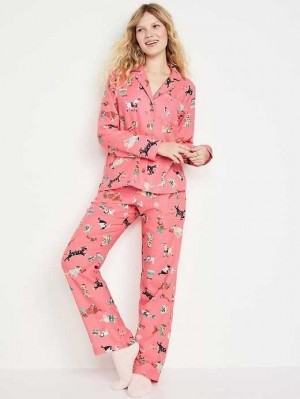 Old Navy Matching Flannel Pajama Set Pyjama Damen Rosa | 5640QXPRC