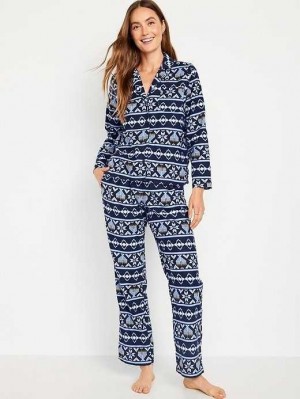 Old Navy Matching Flannel Pajama Set Pyjama Damen Midnight Menorah | 8547YAIMF