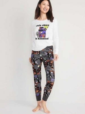 Old Navy Matching Graphic Pajama Set Pyjama Damen Haunted Houses | 3794GXDUB