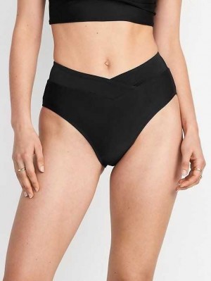 Old Navy Matching High-Waisted Cross-Front Bikini Swim Bottoms Badeanzüge Damen Schwarz | 8409XHMIG