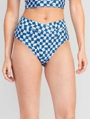 Old Navy Matching High-Waisted Cross-Front Bikini Swim Bottoms Badeanzüge Damen Navy Blau | 8537SPUZT