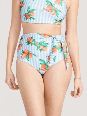 Old Navy Matching High-Waisted Tie-Taille Bikini Swim Bottoms Badeanzüge Damen Peaches & Stripes | 3506PLNAW