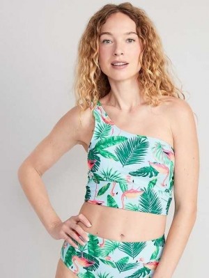 Old Navy Matching One-Shoulder Printed Longline Bikini Swim Top Badeanzüge Damen Blau | 3216SELAU
