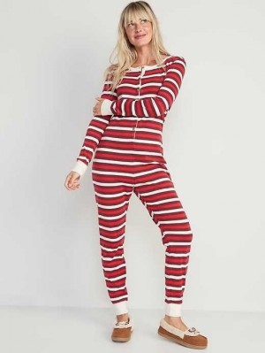 Old Navy Matching Printed One-Piece Pajamas Pyjama Damen Rot | 6389GUSDC
